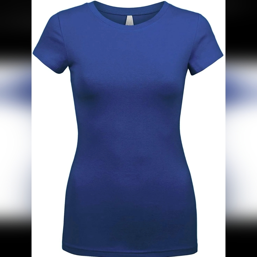 Royal Blue round neck crew short sleeve basic casual cotton solid t shirt top